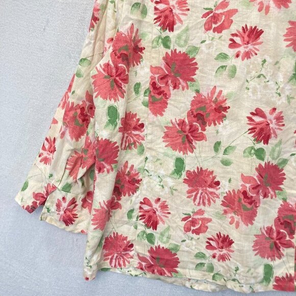 JM Collection 100% Linen Button Up Floral Blouse 18W Pink Easter Bell Sleeve Top - Picture 12 of 13